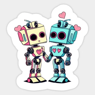 Cute robot lovers - valentine robots design Sticker